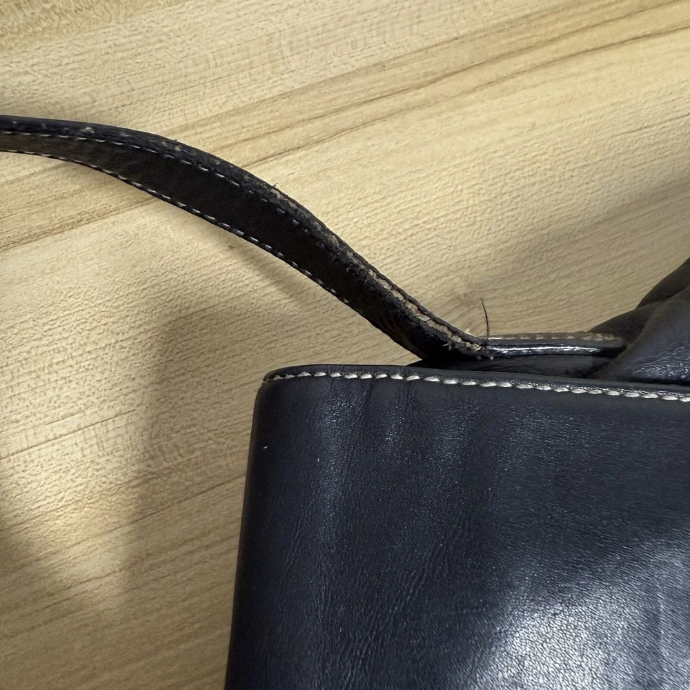 Ralph Lauren Leather Drawstring Bucket Shoulder Bag Hobo Black‎